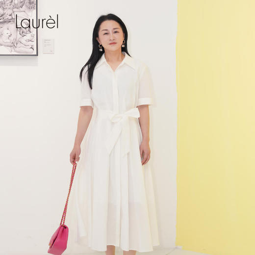 Laurel劳芮 双压褶通勤系带简约衬衫连衣裙LWD341Y03700 商品图0