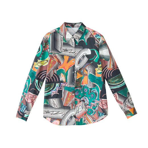 谜底2023秋季新款复古印花纯棉衬衣手绘感花衬衫长袖女239MC7344 商品图4