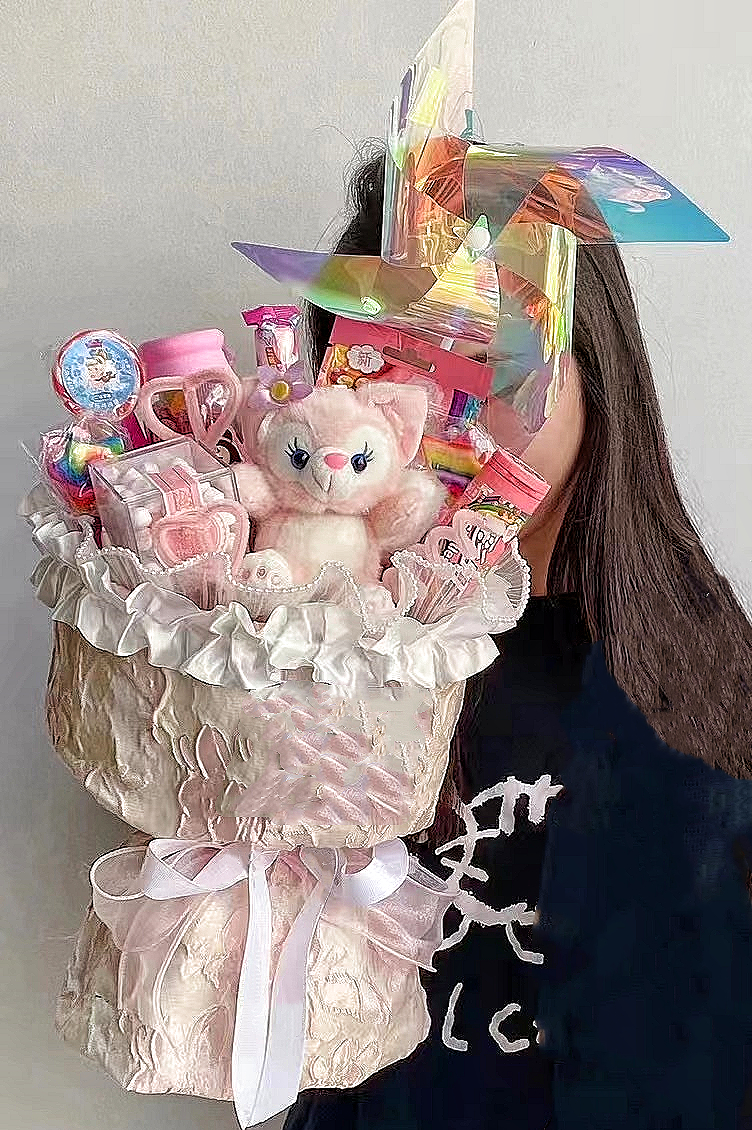 玲那贝尔零食风车花束粉色提花包装