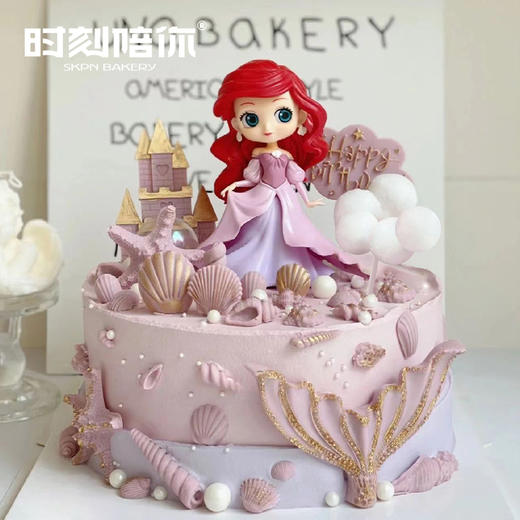 粉色人鱼公主城堡动物奶油儿童生日蛋糕 商品图0