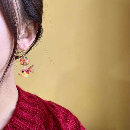可爱金鱼花火新年红色小鱼耳环中国风国潮锦鲤耳夹耳饰女 商品图1