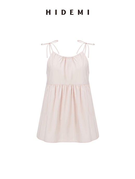 HIDEMI度假系列系带绑带褶皱花苞设计感吊带背心套装 背心/半裙 婴儿粉/奶油绿 商品图1