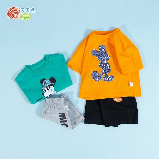 贝贝怡迪士尼联名款男童米奇印花套头套装男孩休闲T恤短裤二件套 商品图11