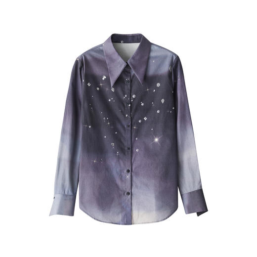 谜底复古衬衫2023秋季新款星空印花修身显瘦衬衣长袖女239MC7345 商品图4