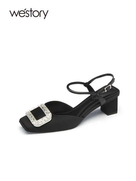 westory2023夏季新款粗跟方扣钻饰包头后空凉鞋时尚百搭凉鞋56071 商品图2