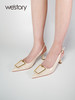 westory2023春夏新款金属扣式高跟凉鞋细跟真皮尖头时装凉鞋56051 商品缩略图1