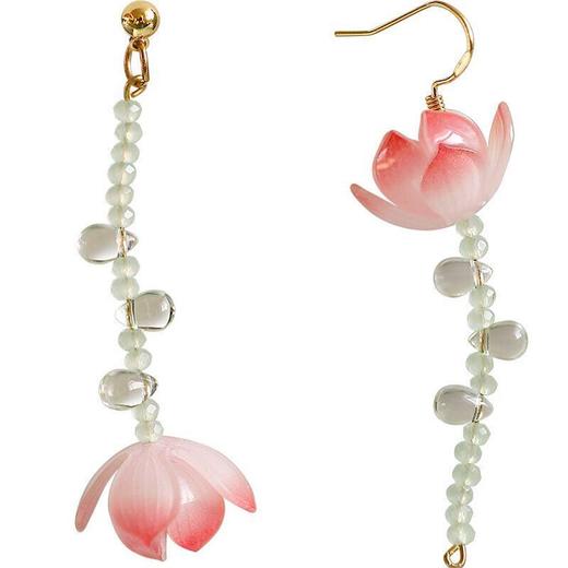 疏雨小荷丨软语文艺古典不对称荷花S925纯银耳针耳坠古风礼物春夏 商品图4