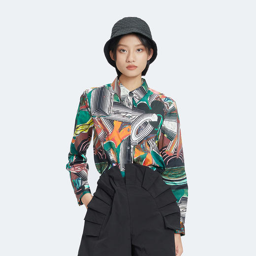 谜底2023秋季新款复古印花纯棉衬衣手绘感花衬衫长袖女239MC7344 商品图0