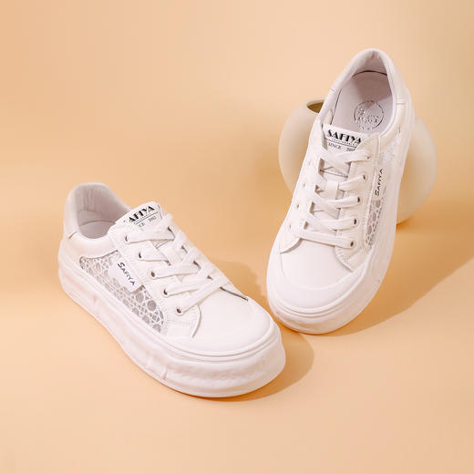 Safiya/索菲娅2023年秋新款蕾丝镂空溶解厚底运动休闲小白板鞋SF33112404 商品图2