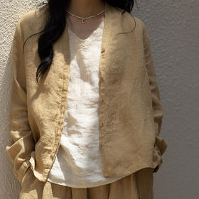 绽放409朵【甜茶系列·黄茶】薄款舒适防晒亚麻衬衫