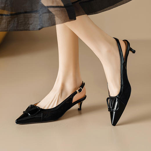 气质感V扣，尖头细跟低跟后空蕾丝凉鞋MLD-D6052 商品图8