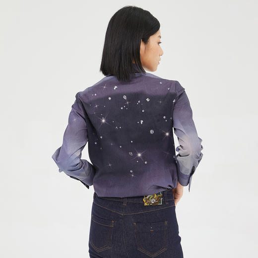 谜底复古衬衫2023秋季新款星空印花修身显瘦衬衣长袖女239MC7345 商品图2