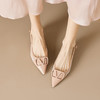 气质感V扣，尖头细跟低跟后空蕾丝凉鞋MLD-D6052 商品缩略图1