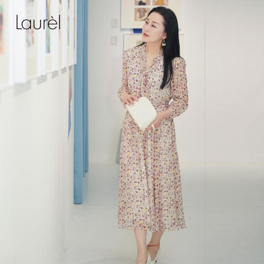 【环保真丝】Laurel劳芮 趣味图案飘带领连衣裙LWL342Y12500 商品图0