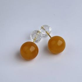 S925蜜蜡耳钉-蜜蜡圆珠