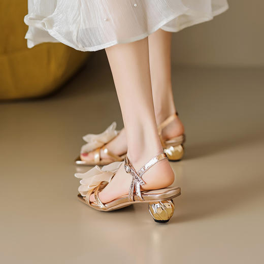 时尚公主风，水晶跟花朵凉鞋一字带蝴蝶结凉鞋MLD-AD755 商品图3