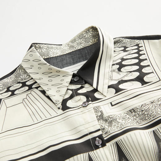 谜底2023新款纯棉衬衫女文艺复古印花上衣修身衬衣分袖236MC7113 商品图3