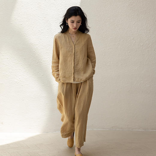 绽放410朵【甜茶系列·蜂蜜】亚麻宽松阔腿九分萝卜裤 商品图0