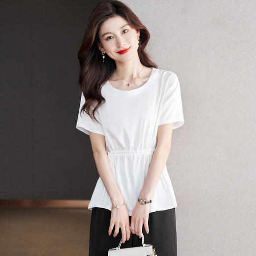 收腰显瘦，短袖t恤女新款雪纺衫遮肚子上衣系带洋气减龄小衫CC-JA5001 商品图5