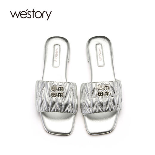westory2023年夏季新款羊皮平底休闲百搭一脚蹬舒适外穿凉拖61751 商品图5