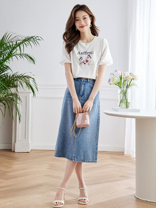 【69元福袋不支持退换】熙世界蝴蝶字母印花T恤女ins半袖独特别致泡泡袖上衣 商品图4