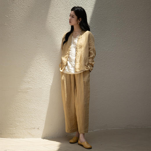 绽放409朵【甜茶系列·黄茶】薄款舒适防晒亚麻衬衫 商品图1