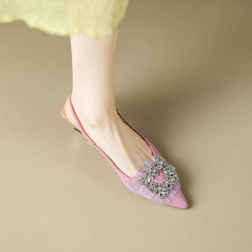 轻奢名媛风，尖头网纱拼接后空凉鞋DMJ-Z81262F 商品图4