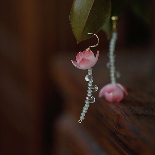 疏雨小荷丨软语文艺古典不对称荷花S925纯银耳针耳坠古风礼物春夏 商品图0