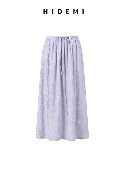 HIDEMI度假系列褶皱肌理感微灯笼式吊带套装 奶油白/奶油紫 背心/半裙 商品图3