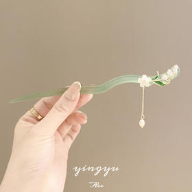 风铃古风步摇天青冻发簪国风清冷发钗旗袍丸子头盘发簪子