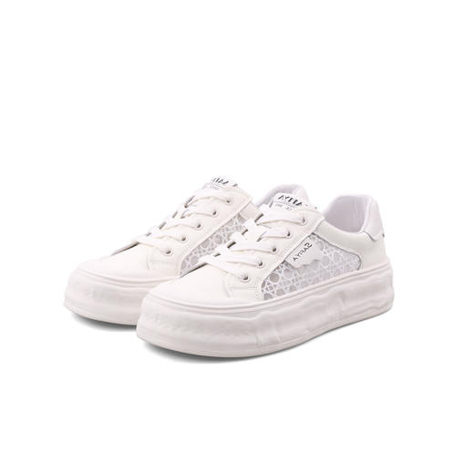 Safiya/索菲娅2023年秋新款蕾丝镂空溶解厚底运动休闲小白板鞋SF33112404 商品图3