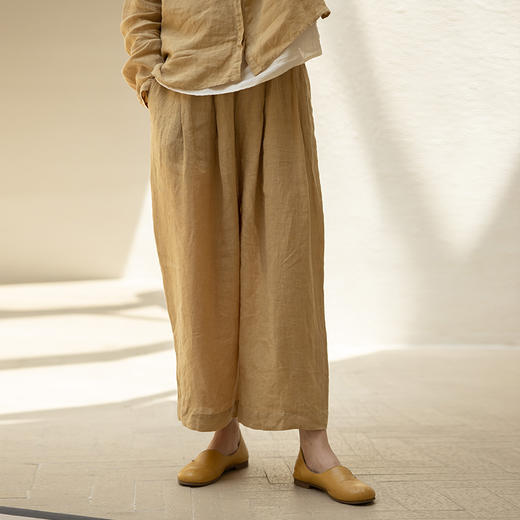 绽放410朵【甜茶系列·蜂蜜】亚麻宽松阔腿九分萝卜裤 商品图1