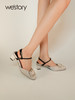 westory2023夏季新款粗跟方扣钻饰包头后空凉鞋时尚百搭凉鞋56071 商品缩略图1