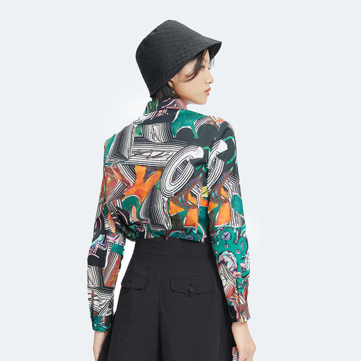 谜底2023秋季新款复古印花纯棉衬衣手绘感花衬衫长袖女239MC7344 商品图2