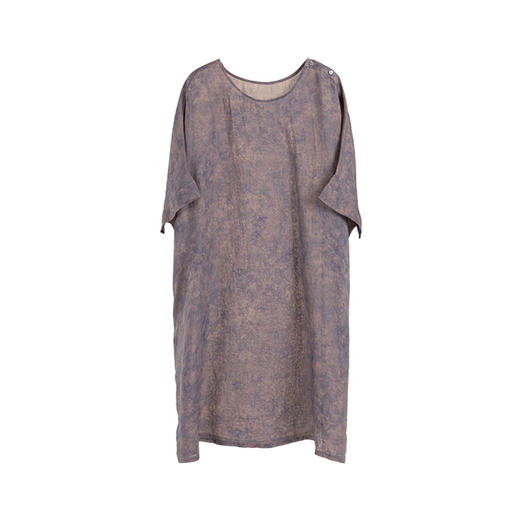 绽放414【甜茶系列·紫薯芋泥】100%苎麻脏染宽松茧型气质连衣裙 商品图3