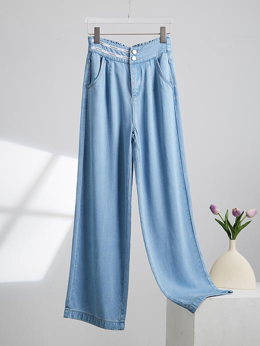 【专属特价】熙世界100天丝牛仔裤女薄2025夏季新款高腰垂感冰丝直筒阔腿裤子 商品图2