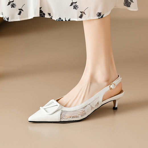 气质感V扣，尖头细跟低跟后空蕾丝凉鞋MLD-D6052 商品图7