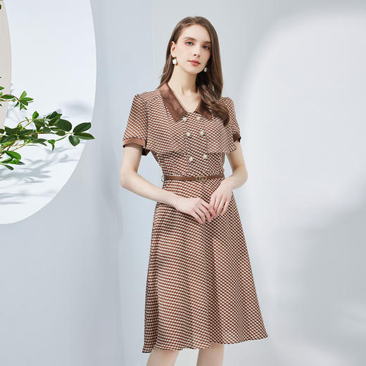 NF8L1斯尔丽瑟俪2023夏新款装饰拼接领子斗篷设计OL气质连衣裙 商品图0