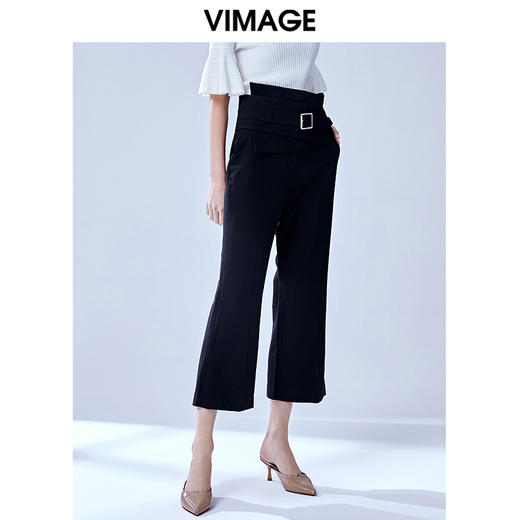 VIMAGE纬漫纪通勤显瘦显高职业百搭高腰微喇九分女裤V1305903 商品图2