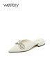 westory2023夏季新款蝴蝶结水钻细跟包头拖法式厚底拖鞋女56101 商品缩略图2
