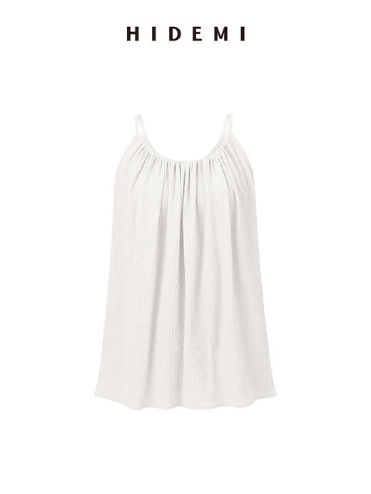HIDEMI度假系列褶皱肌理感微灯笼式吊带套装 奶油白/奶油紫 背心/半裙 商品图2