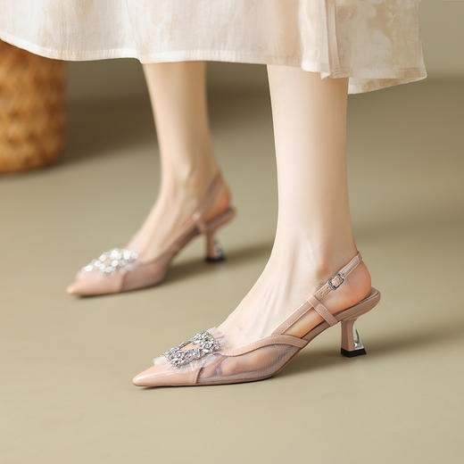 轻奢名媛风，尖头网纱拼接后空凉鞋DMJ-Z81262F 商品图6