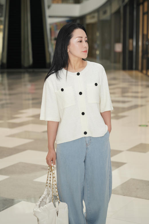 Laurel劳芮棉个性轻松带子纱箱型针织开衫LWL342M08100 商品图2