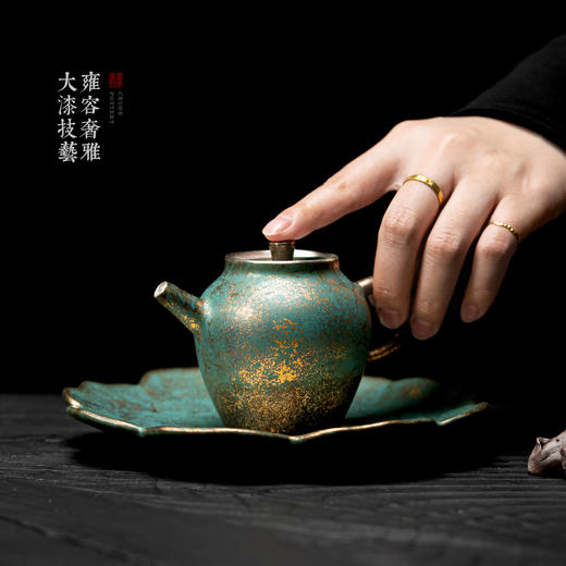常青釉金银彩乐山壶家用日式手工复古陶瓷茶壶功夫茶具泡茶壶单壶 商品图0