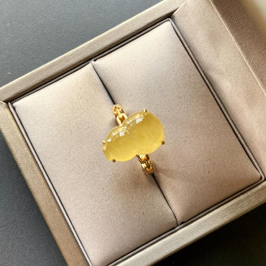 冰种黄翡大葫芦戒指18k黄金镶嵌 商品图0