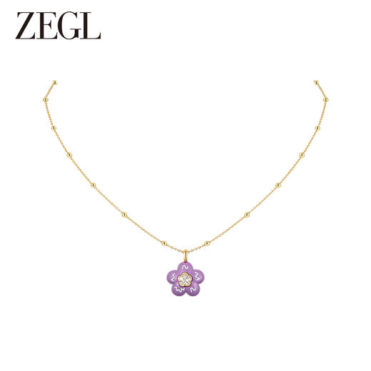 ZEGL设计师童心彩绘系列紫色小花项链女生串珠叠戴花朵夏天多巴胺穿搭锁骨链 商品图3