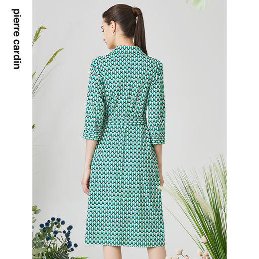 皮尔卡丹女装连衣裙绿色印花衬衫领通勤百搭A字裙P3131E3077G3
 商品图2