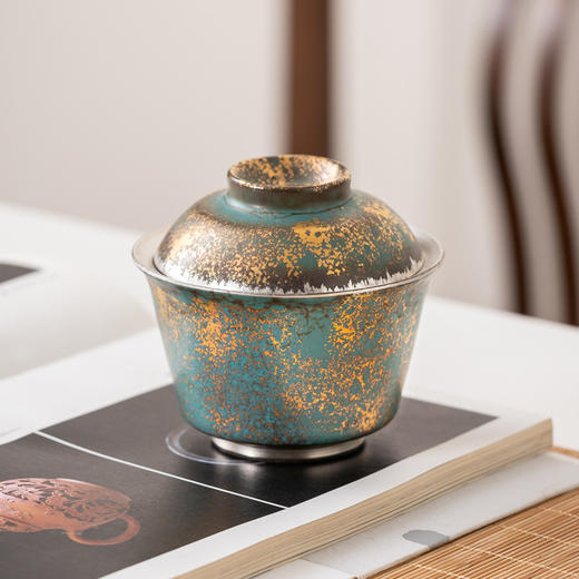常青釉金银彩盖碗日式复古陶瓷茶具功夫茶家用泡茶器茶碗套装礼盒 商品图4