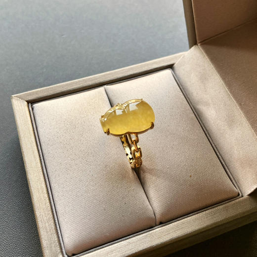 冰种黄翡大葫芦戒指18k黄金镶嵌 商品图1