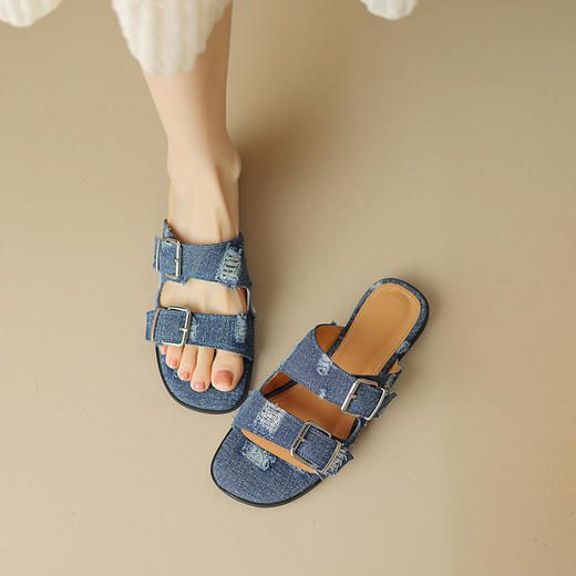 时尚个性，织物搭扣低跟拖鞋HBP-5358 商品图10